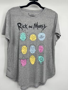 Adult Swim Womens XL Gray Rick & Morty T-Shirt Graphic Tee Short Sleeve NEW